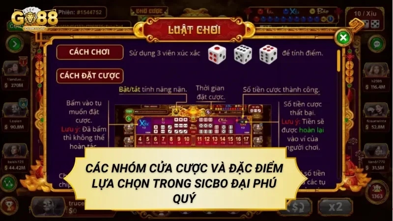 Các Nhóm Cửa Cược Và Đặc Điểm Lựa Chọn Trong Sicbo Đại Phú Quý